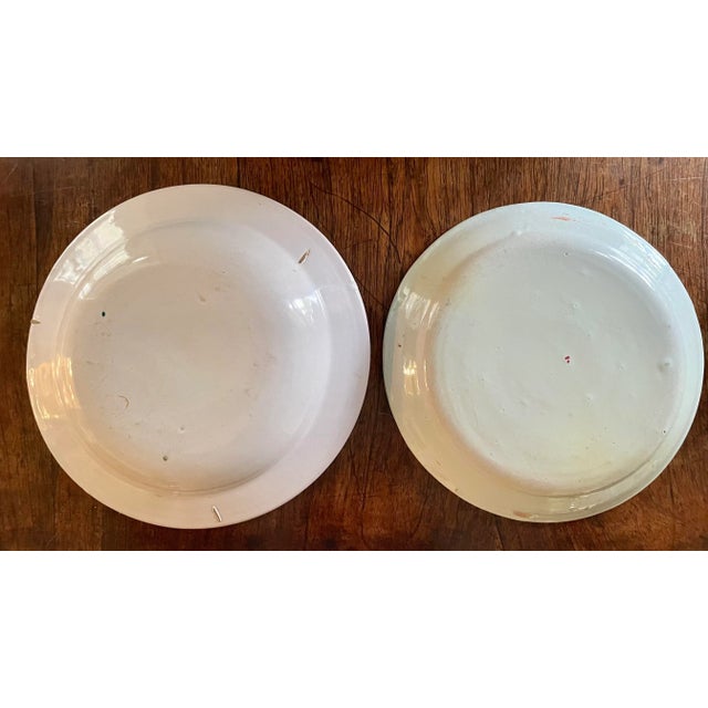 19th Century A Pair of 19th Century French Faience Plates in Shades of Purple, Green, and Yellow For Sale - Image 5 of 5