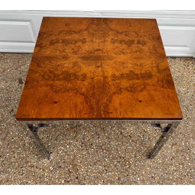 1960s Vintage Mid to Late Twentieth Century Burled Walnut and Polished Chrome Dining Table in the Style of Milo Baughman For Sale - Image 11 of 11