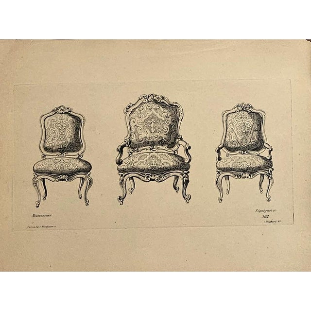 Gray Very Rare-1878 -Set of 8- French Antique Interior Furniture Design Lithographs-Chairs, Documentaion For Sale - Image 8 of 10