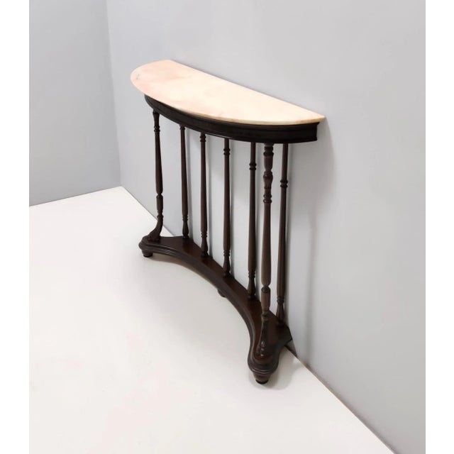 1960s Neoclassical Turned Beech Console Table with Demilune Marble Top, Italy, 1960s For Sale - Image 5 of 16
