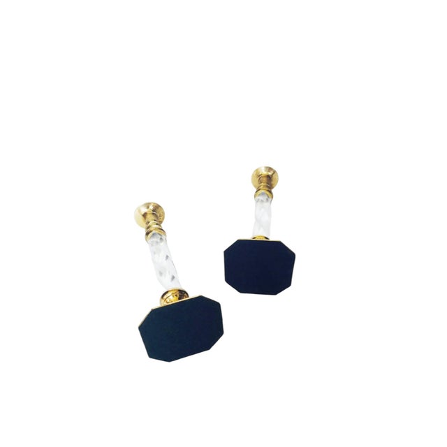 Vintage Tall Brass and Twisted Lucite Candlestick Holders - A Pair For Sale In Greensboro - Image 6 of 6