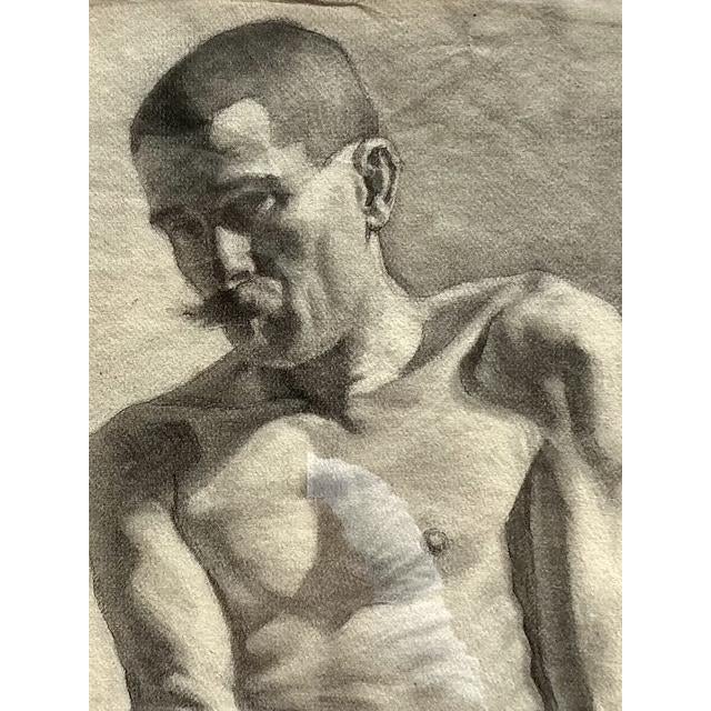 Glass Vintage 1930s Original Pencil Sketch of Man For Sale - Image 7 of 14