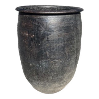 Sanica Black Earth Ware Vintage Pot Planter For Sale