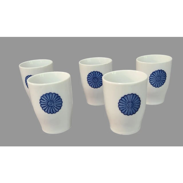 Blue Vintage Asian Japanese Floral Porcelain Tea Cups, Marked- Set of 5 For Sale - Image 8 of 8
