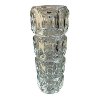 Mid Century Modern 12” Stacked Block Glass Vase by František Pečeny for Hermanova Hut, 1960s For Sale
