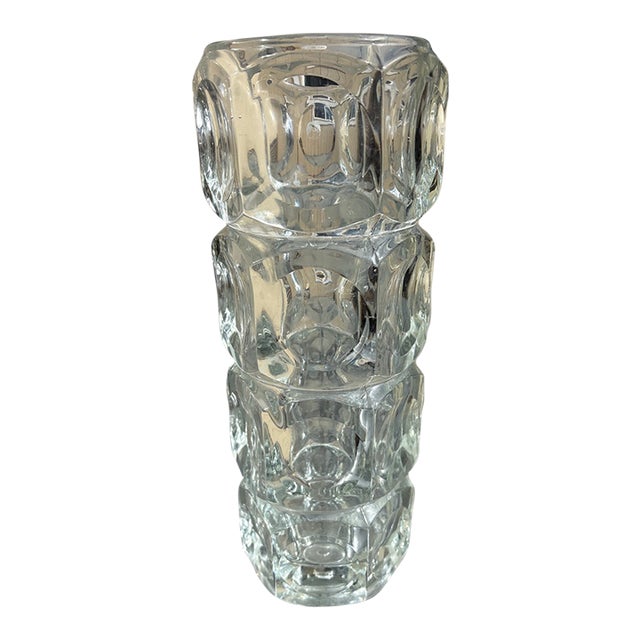 Mid Century Modern 12” Stacked Block Glass Vase by František Pečeny for Hermanova Hut, 1960s For Sale