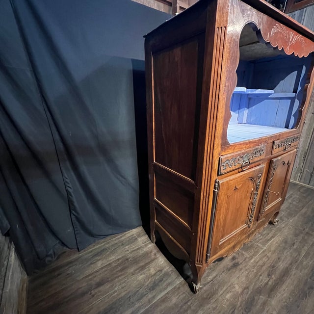 19th Century French Provincial Walnut Carved Open Display Cabinet Hutch For Sale - Image 4 of 16