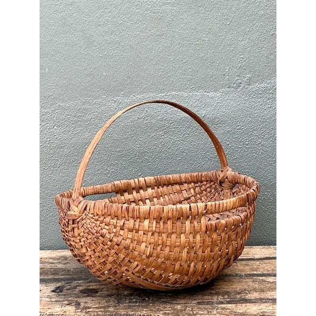 Vintage Handwoven Shaker Rattan Basket For Sale - Image 11 of 12
