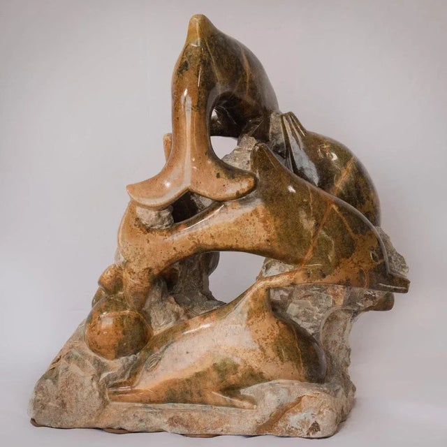 Brown Marble Sculpture of Dolphins For Sale - Image 8 of 15