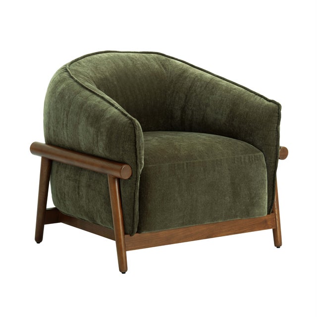 Boho Chic Piedmont Upcycled Chenille Olive Green Accent Chair For Sale - Image 3 of 8