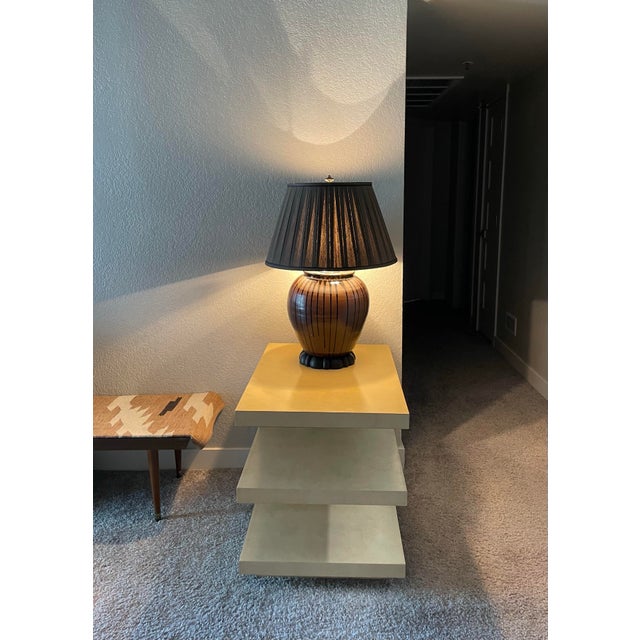 Textile 19th Century Japanese Ceramic Drip Glazed Chocolate Lamp With Original Silk Lamshade For Sale - Image 7 of 12