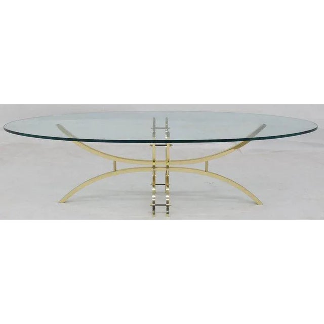 Mid-Century Modern Oval Brass & Glass Coffee Table For Sale - Image 9 of 10