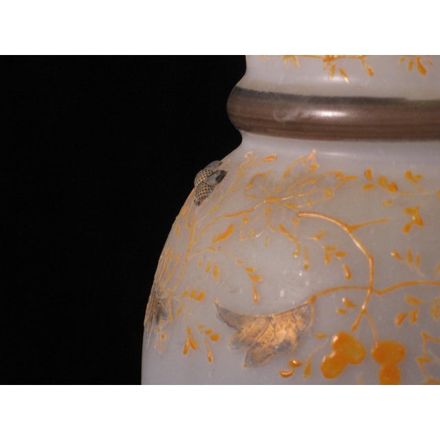 Late 19th Century Glass Vase Moser Style Art Nouveau Hand Painted Enameled Leaves 3d Acorns Antique For Sale - Image 6 of 14