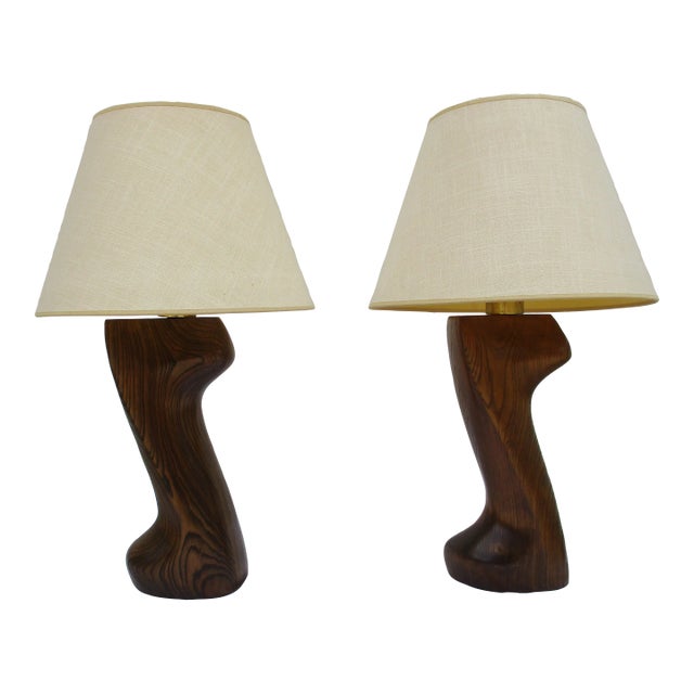 Mid-Century Modern Oak and Brass Table Lamps - Attributed to Yasha Heifetz For Sale