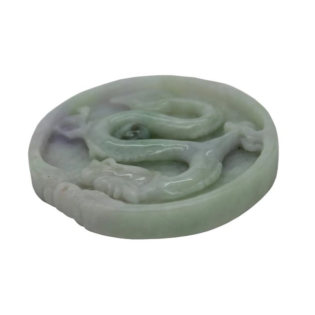 Art Deco Green Jade Chinese Carved Zodiac Dragon Medallion Feng Shui Pendant For Sale - Image 3 of 7
