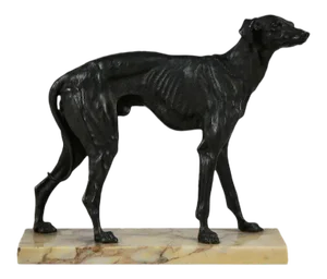 French 19th Century Bronze Dog Sculpture Spanish Greyhound After Pierre Jules Mene (France, 1810-1879) Mounted on Siena Marble Plinth