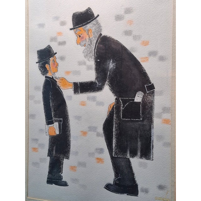 Charcoal 1990s Matched Pair Stuart Warshaw Signed Judaica Illustration Direct Artist Provenance For Sale - Image 8 of 14
