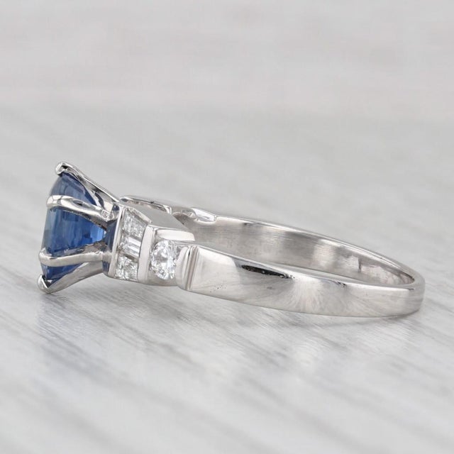 1.62ctw Oval Blue Sapphire Diamond Ring Platinum Size 5.25 Engagement For Sale In Greensboro - Image 6 of 8