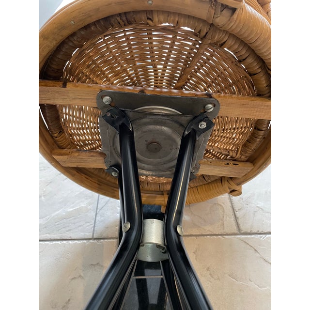 Vintage Boho European Riviera Style Wicker Rattan Swivel Bar Stools For Sale - Image 9 of 12