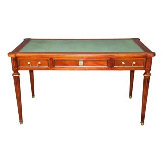 French Louis XVI Style Leather Top Mahogany Brass Mounted Desk For Sale