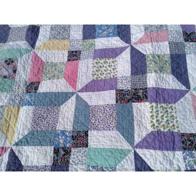 Blue Antique Spool Pattern Quilt For Sale - Image 8 of 12