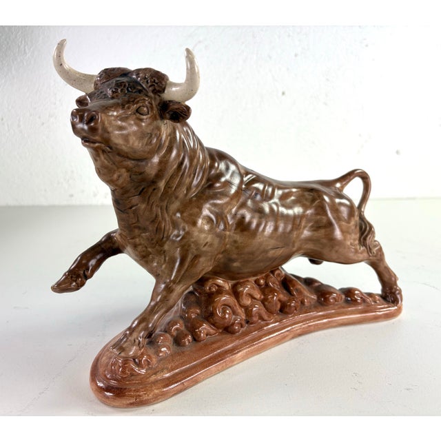 Mid-Century Vintage Ceramic Sculpture of a Bull For Sale - Image 11 of 11