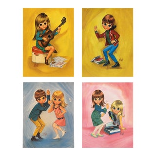 Vintage Late 1960s Eve Big-Eye Prints – Complete Matching Set of 4 For Sale
