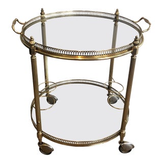 Attributed to Maison Jansen, Round Neoclassical Style Brass Drinks Trolley For Sale