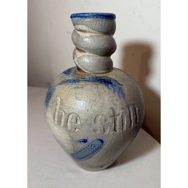 American Original 1998 M Whitten Stoneware Be Still Cobalt Wash Sculptural Pottery Vase For Sale - Image 3 of 12