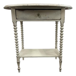 Antique Oval Spool Leg One Drawer Two Tier Side Table For Sale