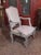 Louis XV style painted and carved armchairs painted in pale gray/ blue shades. Shaped and carved apron on cabriole legs....