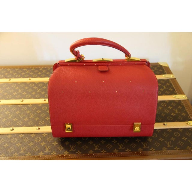 Red Leather Briefcase Bag with Shoulder Strap from Hermès, 1990s For Sale - Image 12 of 18