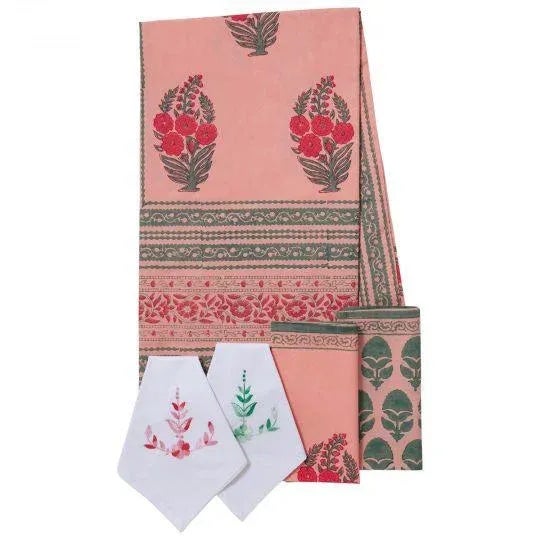 Indian Roza 4-Seat Coral Pink Tablecloth For Sale - Image 3 of 9