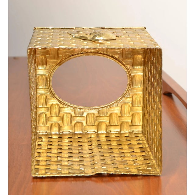 1980s Hollywood Regency Handwoven Gold Lattice Metal Tissue Box Cover For Sale - Image 10 of 12