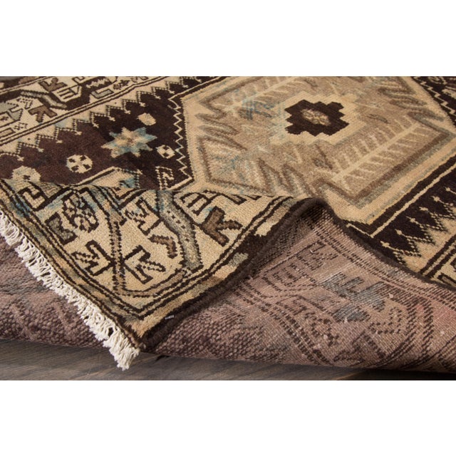Beautiful Vintage Persian Hamadan Handmade Wool Rug with a brown and beige field and blue accents in allover Traditional...