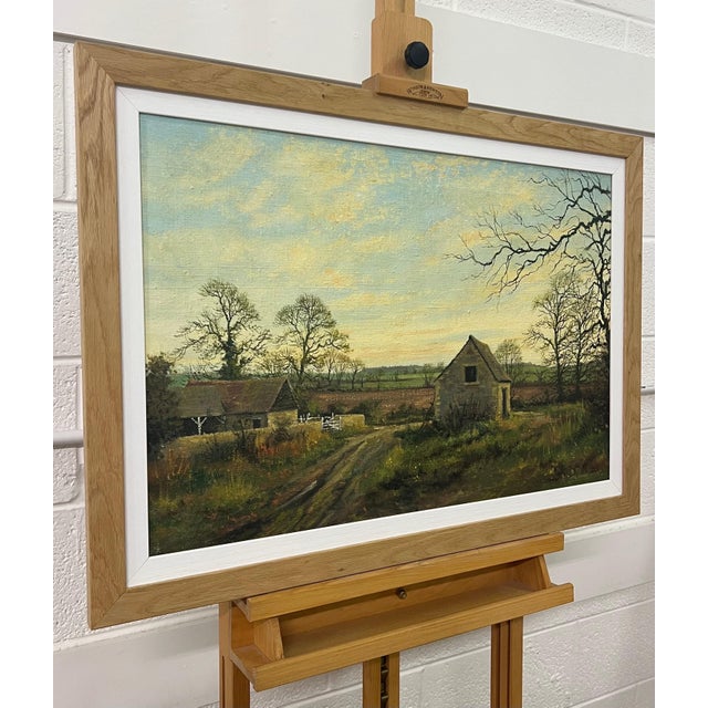Old Barn Scene of a Farm in the English Countryside by British Landscape Artist 1980 Circa For Sale - Image 10 of 16