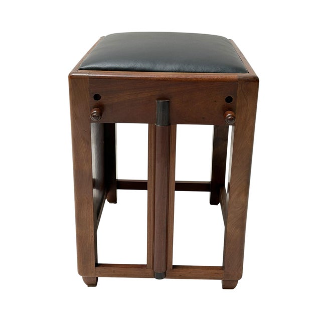Wood Art Deco Amsterdamse School Stool with Adjustable Leather Seat, 1920s For Sale - Image 7 of 14