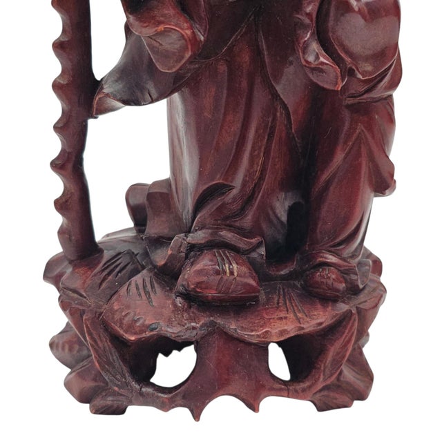 Mid Century Chinese Hand Carved Wood Figure of Shou Xing Longevity Deity 12.75" For Sale - Image 10 of 11