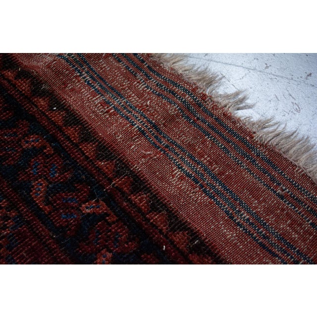 Antique Allover Tribal Geometric Coral Red Navy Blue Hand-Knotted Wool Low Pile Rug - 8’3” X 9’5” For Sale - Image 11 of 12