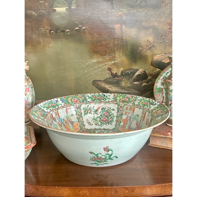 A substantial 19th Century Chinese Export porcelain rimmed wash basin decorated in the Rose Medallion palette with...