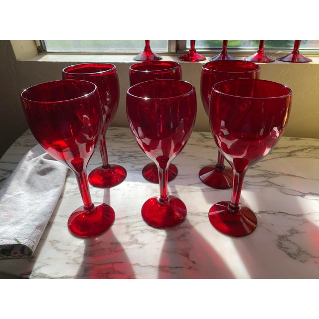 Vintage Ruby Red Handblown Glass Water Goblets Set of 6 For Sale - Image 11 of 12