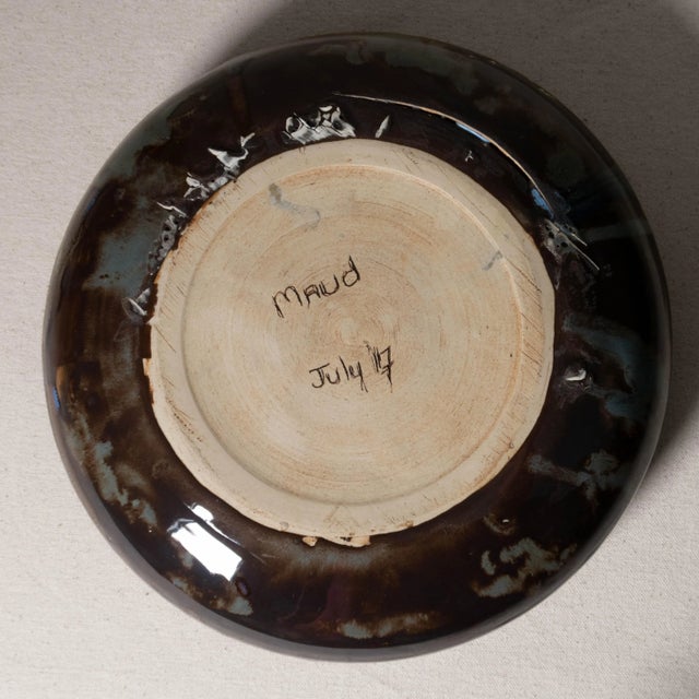 Handmade Studio Ceramic Drippy Blue and Brown Glazed Bowl For Sale - Image 12 of 12
