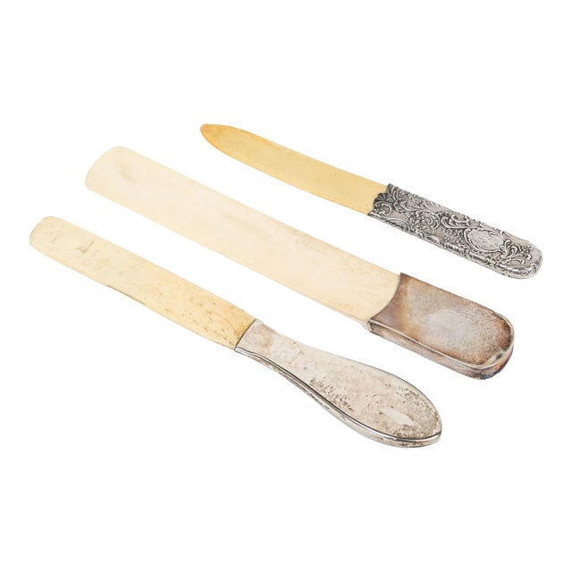Antique Silver and Bone English Page Turners—A Set of Three For Sale