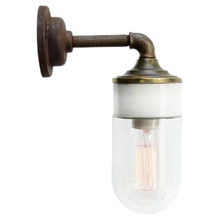 Vintage Clear Glass and Cast Iron Sconce For Sale