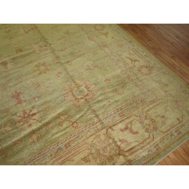 Zabihi Collection Oversize Green Gold Turkish Oushak Carpet For Sale In New York - Image 6 of 11