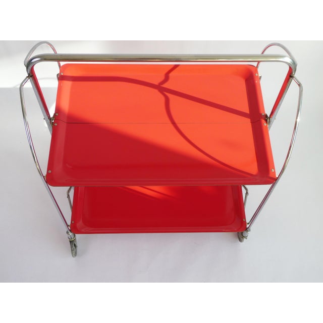 Mid-Century Modern Red Foldable Bar Cart with Chrome Metal, 1960s For Sale - Image 4 of 9