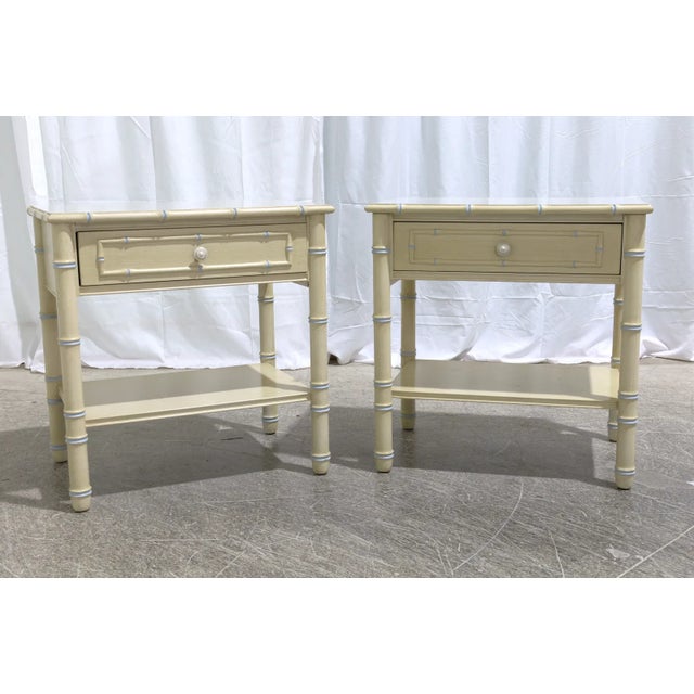 White Mid 20th Century Hollywood Regency Bamboo Like End Tables - Pair For Sale - Image 8 of 9