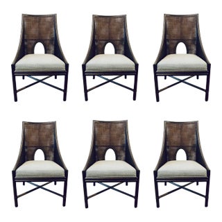 Barbara Barry for Baker / McGuire Organic Modern Caned Dark Tobacco Dining Chairs Set of Six For Sale