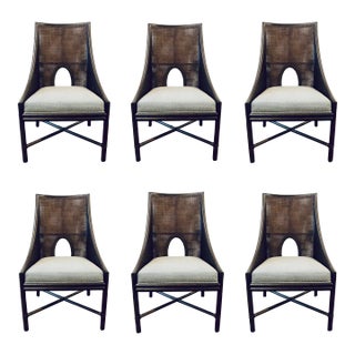 Barbara Barry for Baker / McGuire Organic Modern Caned Dark Tobacco Dining Chairs Set of Six For Sale