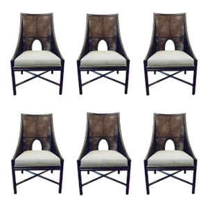Barbara Barry for Baker / McGuire Organic Modern Caned Dark Tobacco Dining Chairs Set of Six
